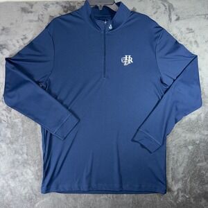 Mens Large Swannies Quarter Zip Pullover Navy Blue Excellent Long Sleeve HR Logi
